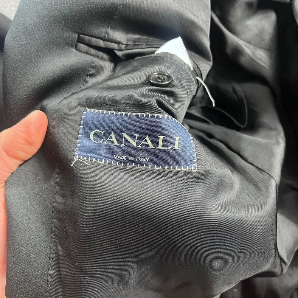 Canali Mens Black Pure Wool Tuxedo Jacket Blazer Made in Italy‎ Size 52R 42R